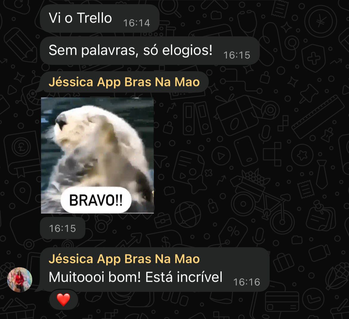 Depoimento de Jéssica (App Brás Na Mão) no WhatsApp